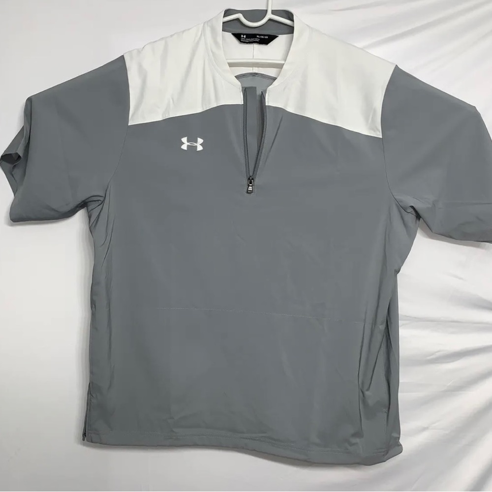Under Armour Loose Mens XL Gray White 1/4 Zip Baseball Polo